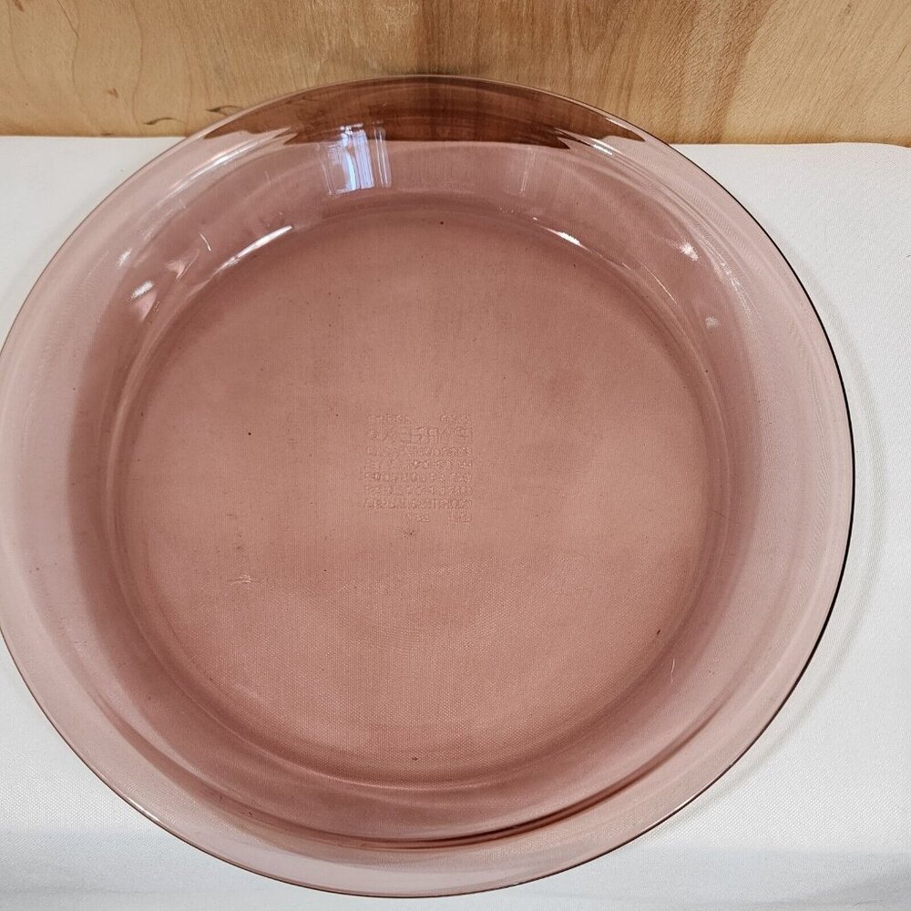 2 Pyrex Cranberry Glass Pie Plate 10” vintage Visions plum dish flaw - Picture 13 of 13